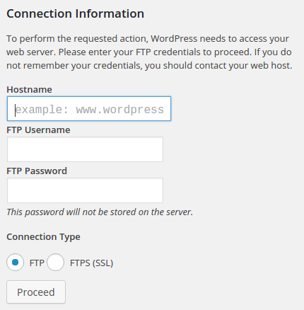 WordPress is asking for FTP credentials